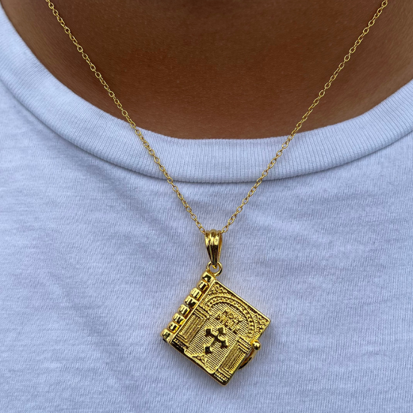Holy Bible Book Pendant Necklace - Religious Prayer Christian Scripture