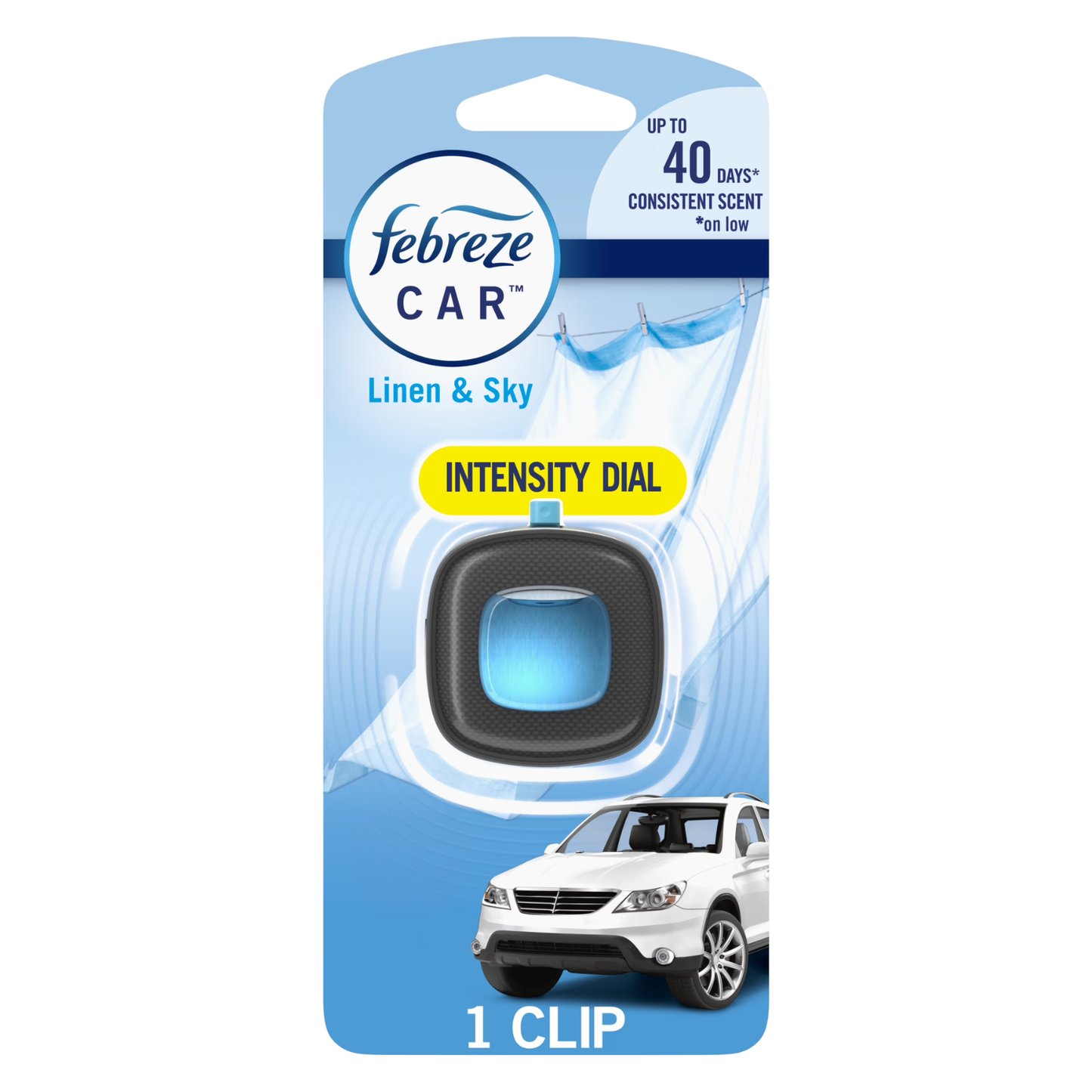 Febreze Car Vent Clips Air Freshener and Odor Eliminator, Linen and Sky Scent