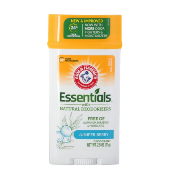 ARM & HAMMER Essentials Solid Deodorant, Clean(Juniper Berry), Wide Stick, 2.5 oz.