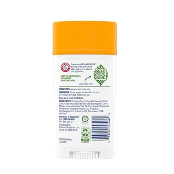 ARM & HAMMER Essentials Solid Deodorant, Clean(Juniper Berry), Wide Stick, 2.5 oz.