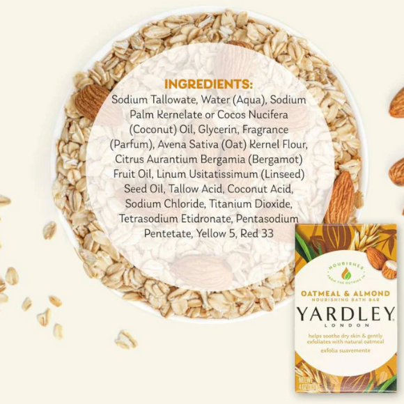 Yardley - London Naturally Moisturizing Bar Soap, Oatmeal & Almond - 4 Oz