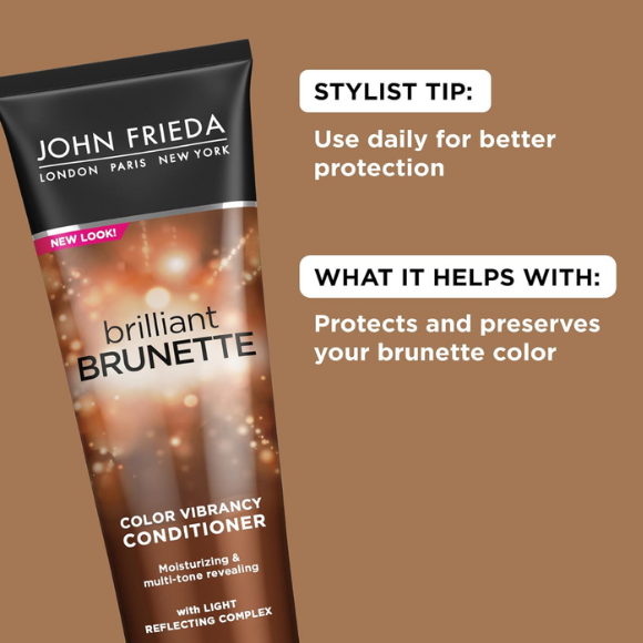 John Frieda Brilliant Brunette, Color Boosting Conditioner, Enhances and Protects Multi-Dimensional Tones, With Sweet Almond Oil to Rehydrate and Replenish Dry Hair, 8.45 Oz