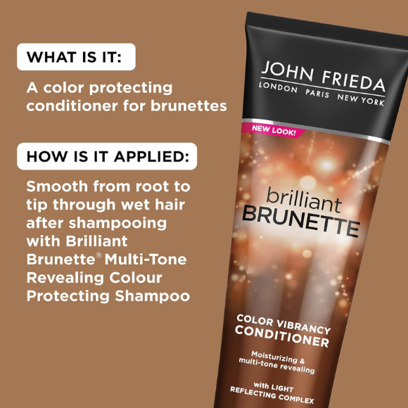 John Frieda Brilliant Brunette, Color Boosting Conditioner, Enhances and Protects Multi-Dimensional Tones, With Sweet Almond Oil to Rehydrate and Replenish Dry Hair, 8.45 Oz