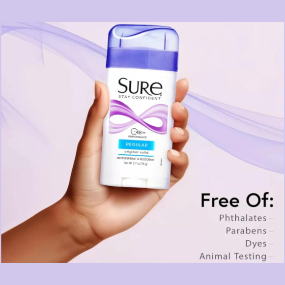 SURE, Antiperspirant Deodorant, Solid, Regular, 2.6 oz.,