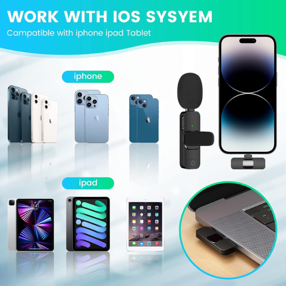 3 in 1 Wireless Clip-on Microphones for iPhone, Camera, Android, iPad, Mini Microphone Video Recording