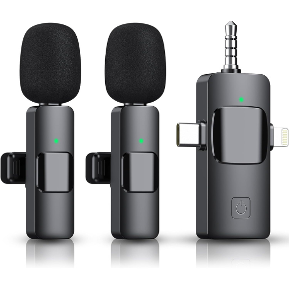 3 in 1 Wireless Clip-on Microphones for iPhone, Camera, Android, iPad, Mini Microphone Video Recording