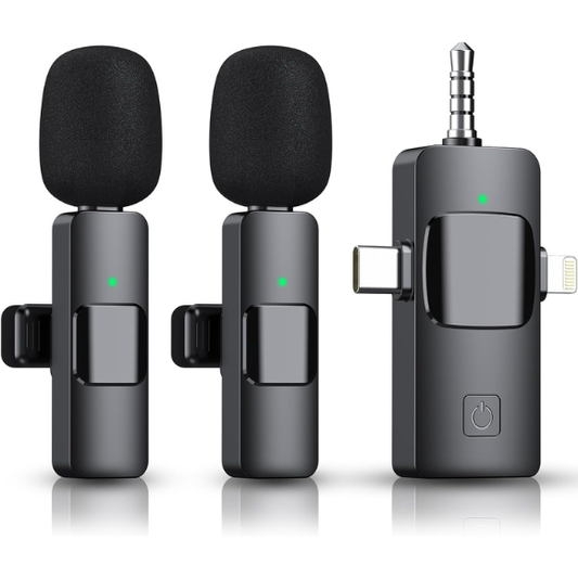 3 in 1 Wireless Clip-on Microphones for iPhone, Camera, Android, iPad, Mini Microphone Video Recording
