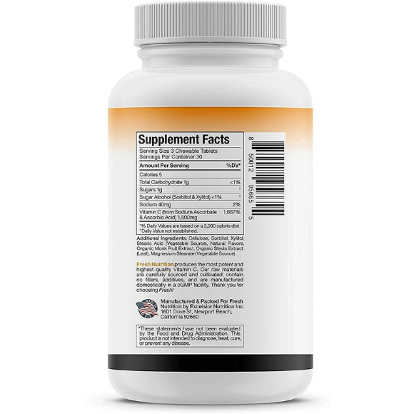 Fresh Nutrition Vitamin C Capsule Supplement - 1500mg per Serving Vit C