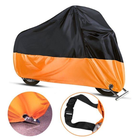 NEW Black and Orange Waterproof Motorcycle Cover XXXL116" Fits Large Cruisers And Touring Bikes