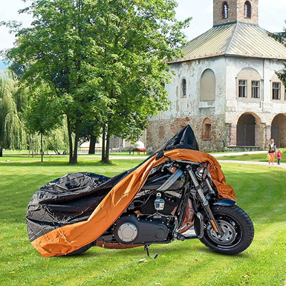 NEW Black and Orange Waterproof Motorcycle Cover XXXL116" Fits Large Cruisers And Touring Bikes