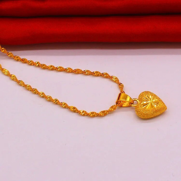 24K Dubai Gold Plated Heart Jewelry Set – Necklace & Earrings, Hypoallergenic, Gift Box Included