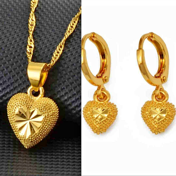 24K Dubai Gold Plated Heart Jewelry Set – Necklace & Earrings, Hypoallergenic, Gift Box Included