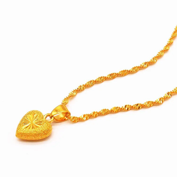 24K Dubai Gold Plated Heart Jewelry Set – Necklace & Earrings, Hypoallergenic, Gift Box Included