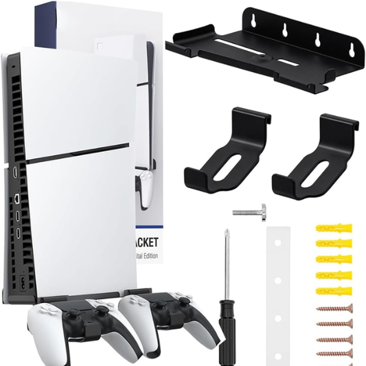 Wall Mount for 5 Slim Disc and Digital Edition, Wall Mount with 2 Removable Controller Holder, Upgraded Floating Wall Mount with Screw Fixing