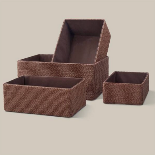 Recycled Wicker Storage Basket, Paper Rope Storage Baskets for Organizing Container Bins for Shelves Cupboards Drawer, Small Woven Basket Set of 4