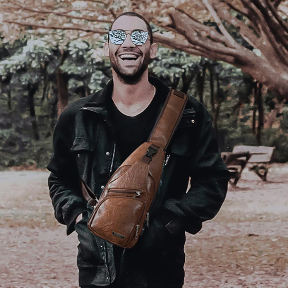 Chest Crossbody Bag Sling Backpack for Men with USB Charge Port