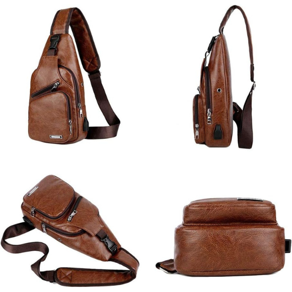 Chest Crossbody Bag Sling Backpack for Men with USB Charge Port