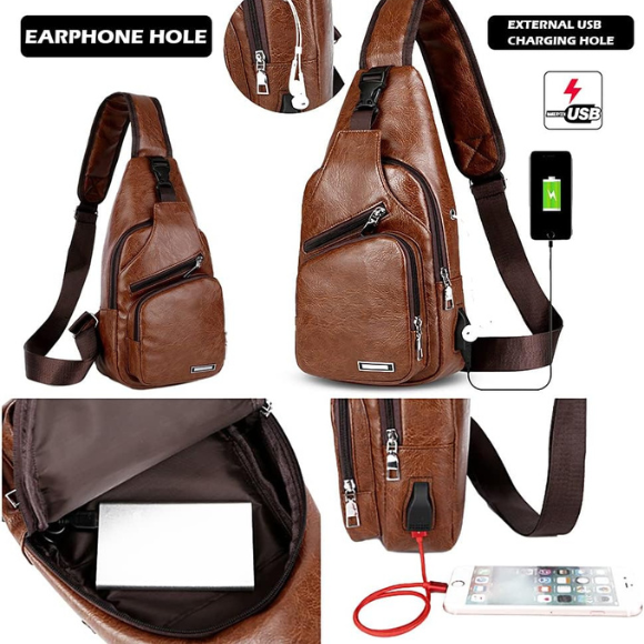 Chest Crossbody Bag Sling Backpack for Men with USB Charge Port