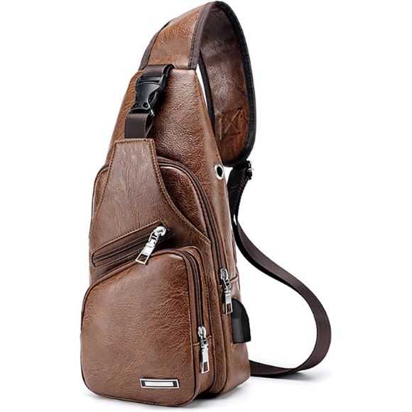 Chest Crossbody Bag Sling Backpack for Men with USB Charge Port