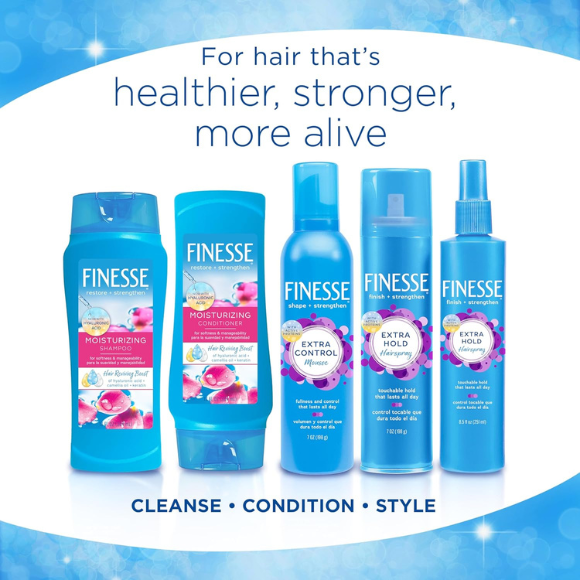 FINESSE Restore + Strengthen Moisturizing 2in1 Shampoo + Conditioner, 13 oz, Moisturize & Repair Dry or Damaged Hair