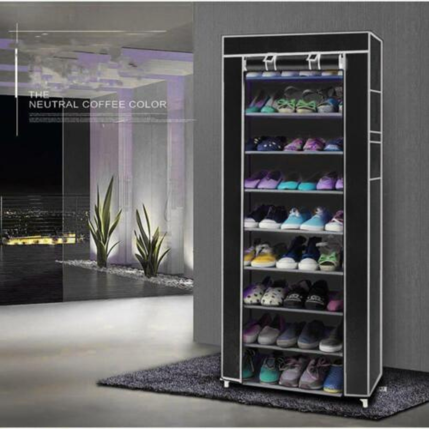 New 9 Tier Shoe Rack Shelf Standing Closet Cabinet Storage with Cover Black