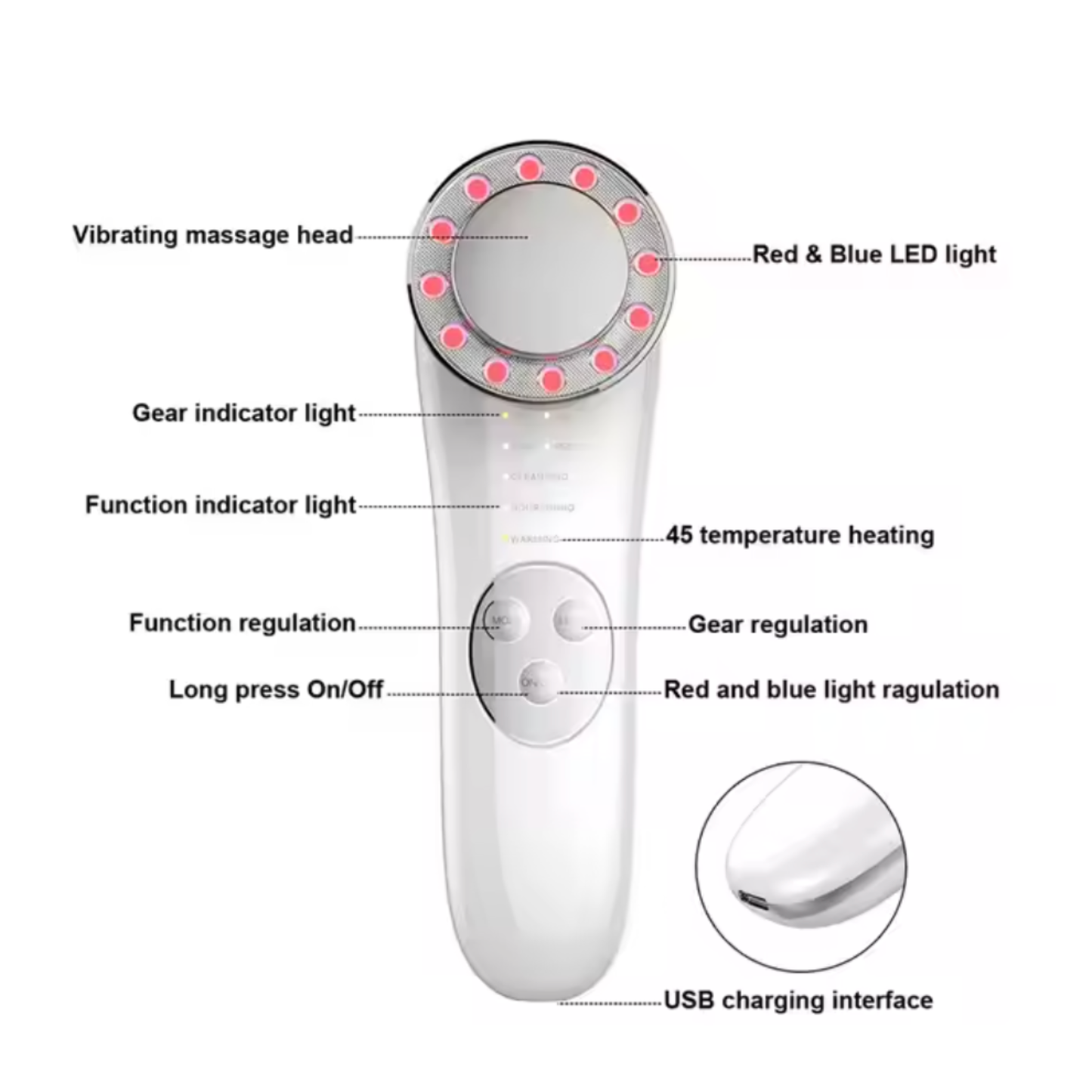 Microcurrent Facial Device for Skin Tightening & Lifting | 5-in-1 Face Massager & Roller Tool for Anti-Aging & Glow