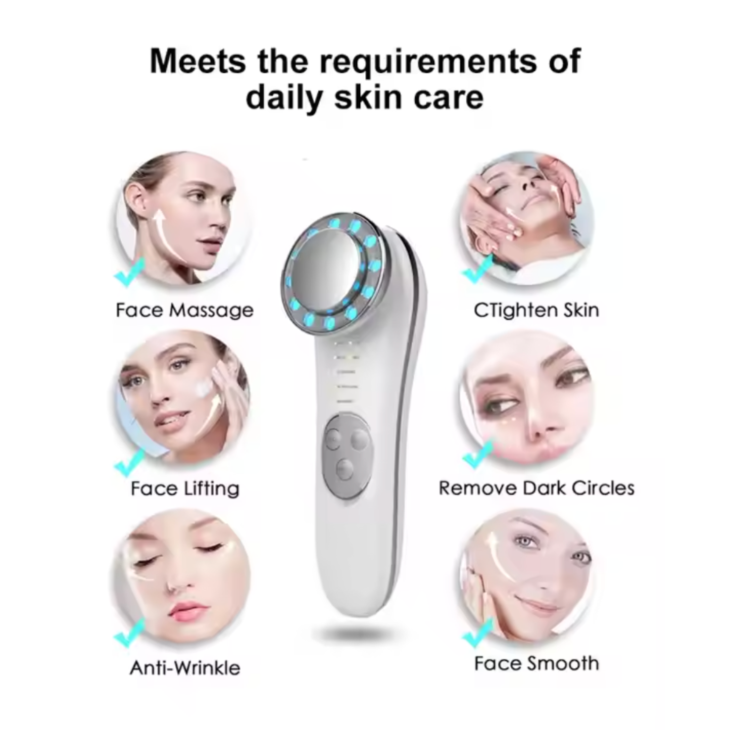 Microcurrent Facial Device for Skin Tightening & Lifting | 5-in-1 Face Massager & Roller Tool for Anti-Aging & Glow