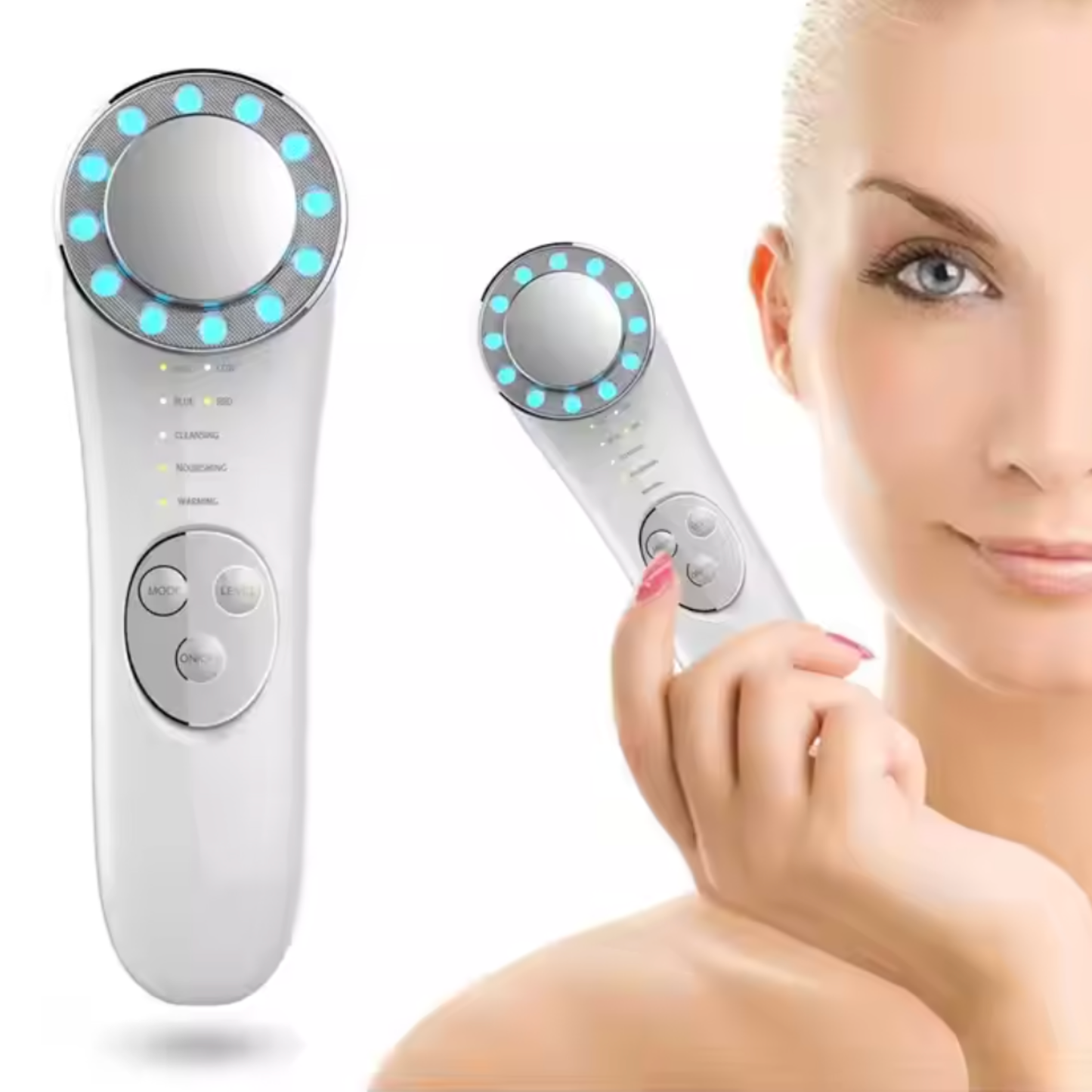Microcurrent Facial Device for Skin Tightening & Lifting | 5-in-1 Face Massager & Roller Tool for Anti-Aging & Glow