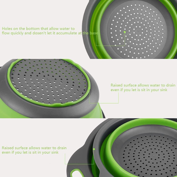Basket Collapsible Colander Set of 3 Round Silicone Kitchen Strainer