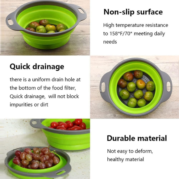 Basket Collapsible Colander Set of 3 Round Silicone Kitchen Strainer