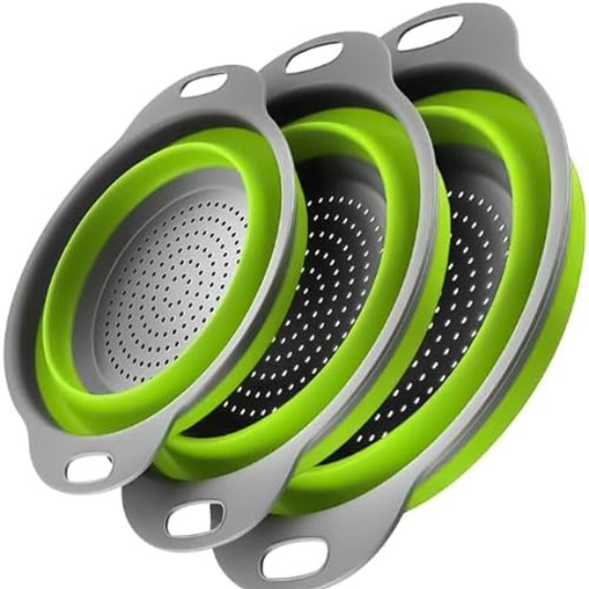 Basket Collapsible Colander Set of 3 Round Silicone Kitchen Strainer