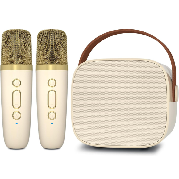 Mini Karaoke Machine with 2 Wireless Microphone, Bluetooth Speaker for Kids and Adults
