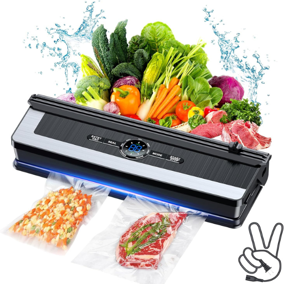Vacuum Sealer Machine - 8 in 1 Food Vacuum Sealer Machine with Build-in Cutter Automatic Air Sealing System LED Indicator for Food Storage Dry and Moist Food Modes with 15Pcs Seal Bags Kit (Black)