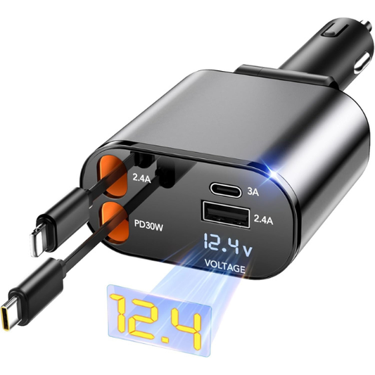 Retractable Car Charger, 4 in 1 Fast Car Phone Charger 66W