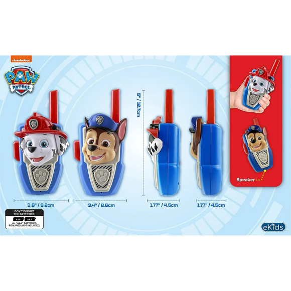 Paw Patrol Walkie Talkies, Marshall & Chase Set of 2 - Push to Talk Button for Children Ages 3+