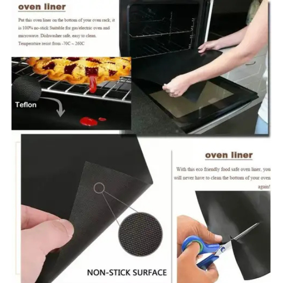 2 Pack Large Non-Stick Reusable Oven Bottom Liners for Gas & Electric Oven - Black