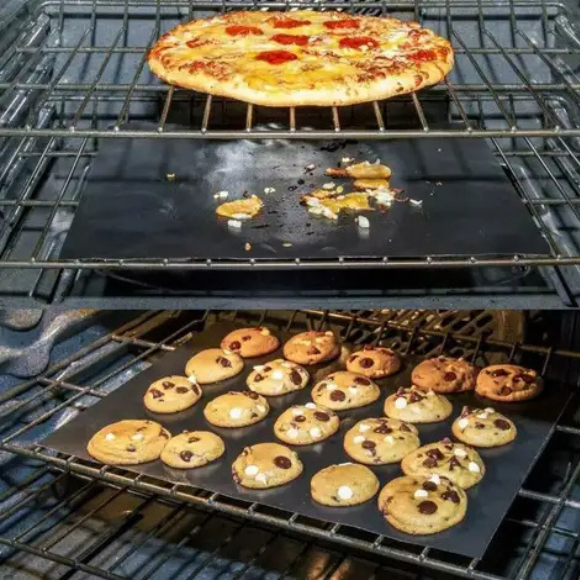 2 Pack Large Non-Stick Reusable Oven Bottom Liners for Gas & Electric Oven - Black