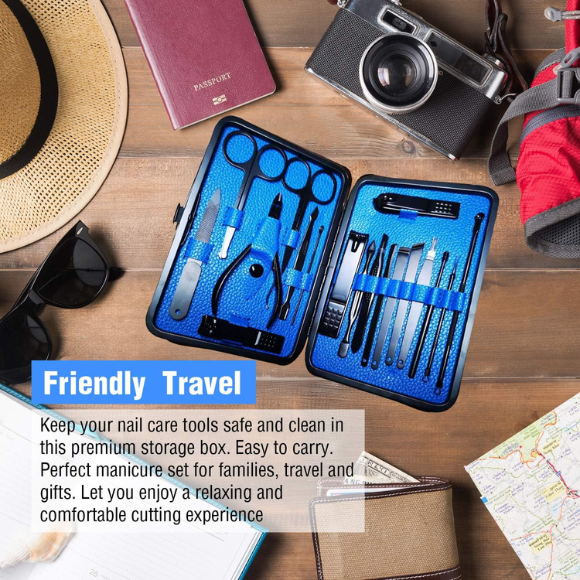 18-in-1 Stainless Steel Pedicure Manicure Set – Professional Grooming Kit with Travel Case for Men & Women