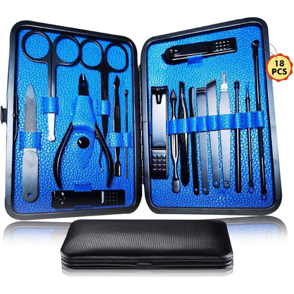 18-in-1 Stainless Steel Pedicure Manicure Set – Professional Grooming Kit with Travel Case for Men & Women