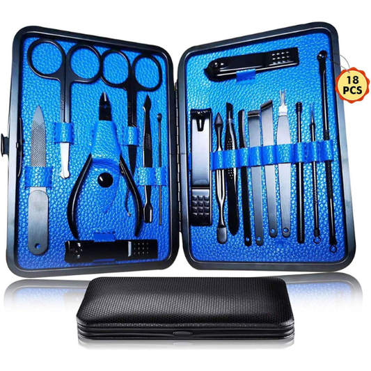 18-in-1 Stainless Steel Pedicure Manicure Set – Professional Grooming Kit with Travel Case for Men & Women