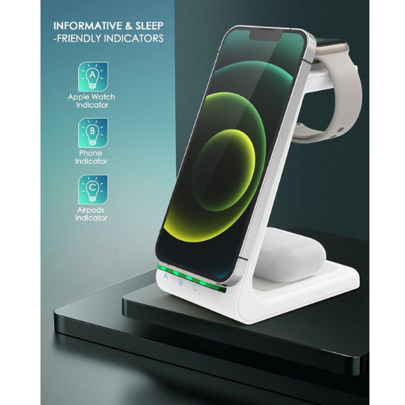 Wireless Charging Station, 3 in 1 Fast Desk Charging Station