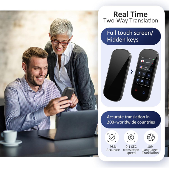 Language Translator Device, Two Way Real-Time Voice Translation, Support 138 Languages, Accurate Offline&Recording&Photo Instant Translation with 3” HD Inch Touch Screen for Travel