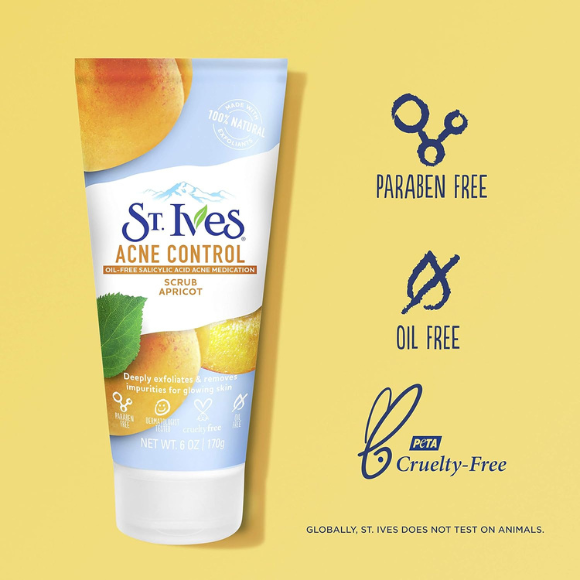 St. Ives Acne Control Face Scrub Apricot, Minimize Pores, Prevent Acne and Blemishes, With Salicylic Acid ,100% Natural Exfoliants, 6 oz