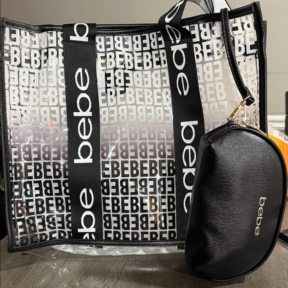 BEBE Hana clear monogram satchel w/ insert - Black