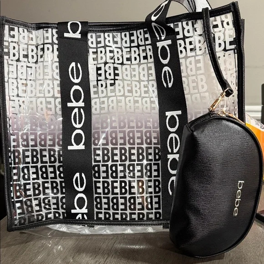 BEBE Hana clear monogram satchel w/ insert - Black