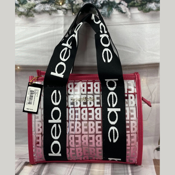 BEBE Hana clear monogram satchel w/ insert - Hot pink