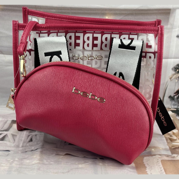 BEBE Hana clear monogram satchel w/ insert - Hot pink