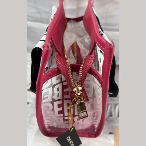 BEBE Hana clear monogram satchel w/ insert - Hot pink
