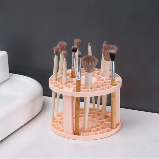 Pink Makeup Brush Holder – Round Plastic Storage Stand for Brushes, Pencils & Desk Supplies