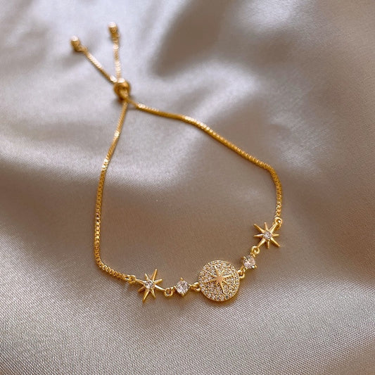 Gold Zircon Flower Geometric Bracelet – Simple Titanium Steel Hand Jewelry